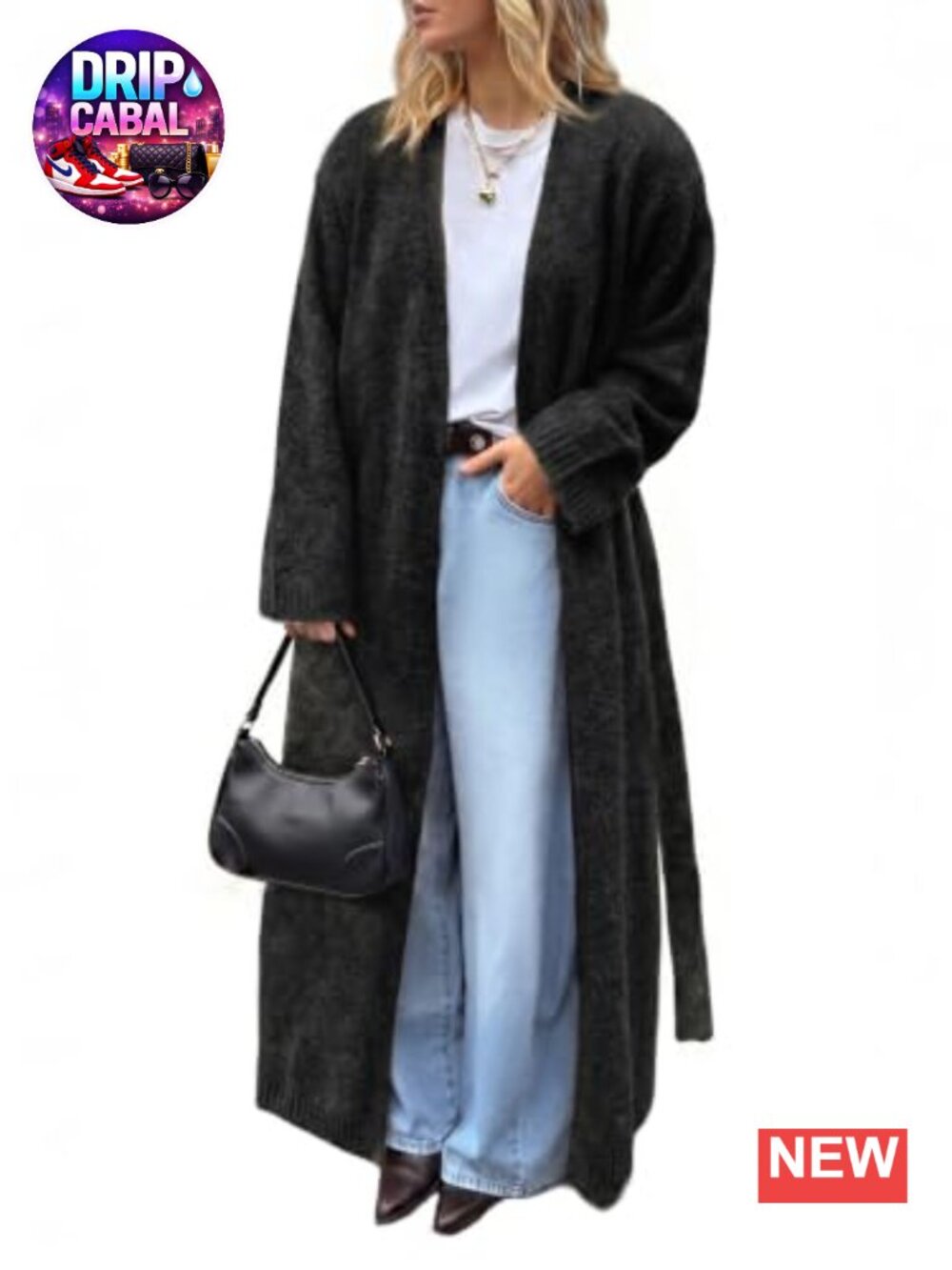 Womens Long Cardigan Sweater Oversized Open Front Belted Knit Coat